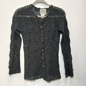 Curio womens medium crochet open knit sweater gray spring summer art to wear top